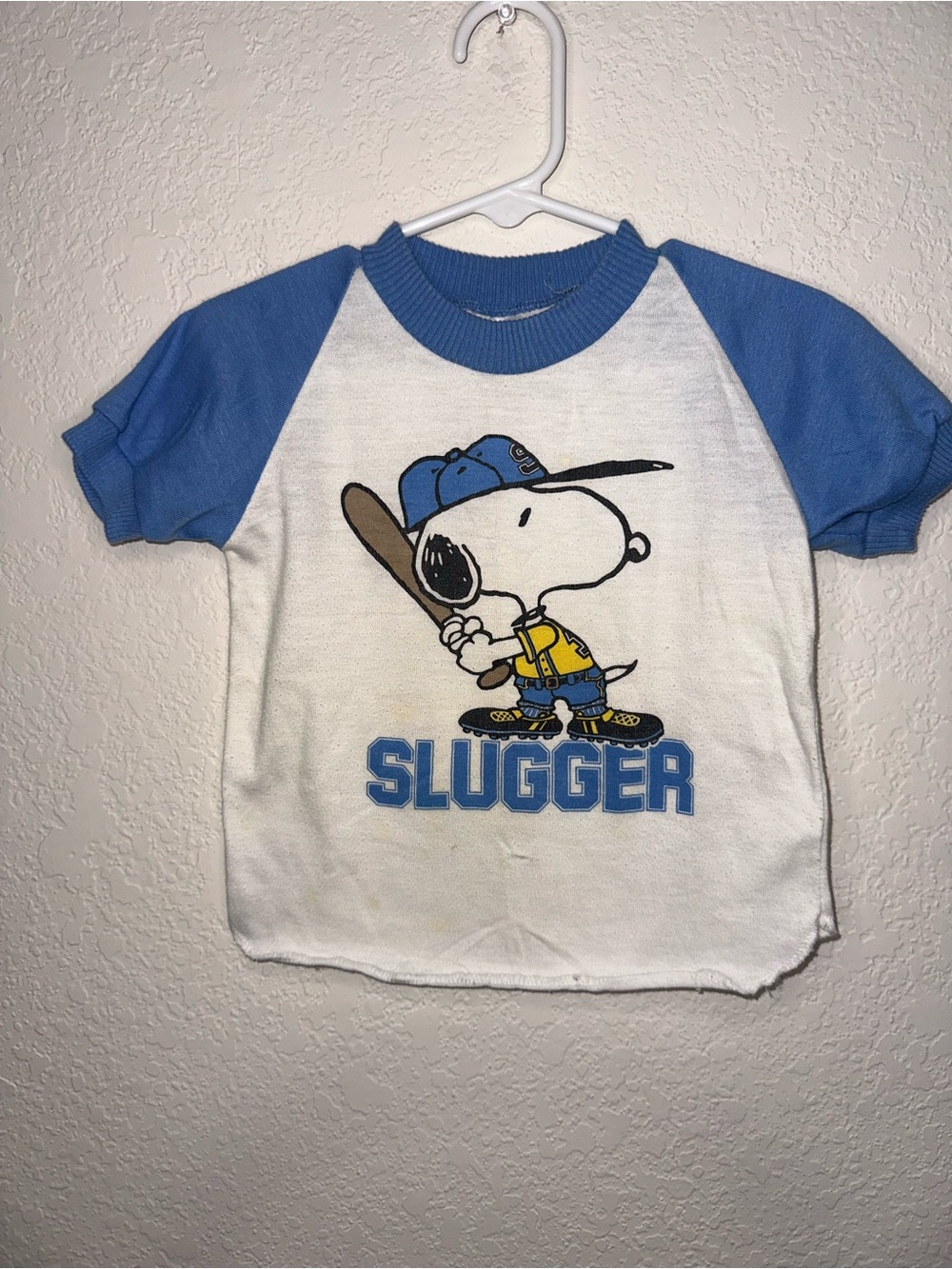 Vintage Peanuts Snoopy Kids Blue & White Baseball ‘Slugger’ Graphic Tee 4T